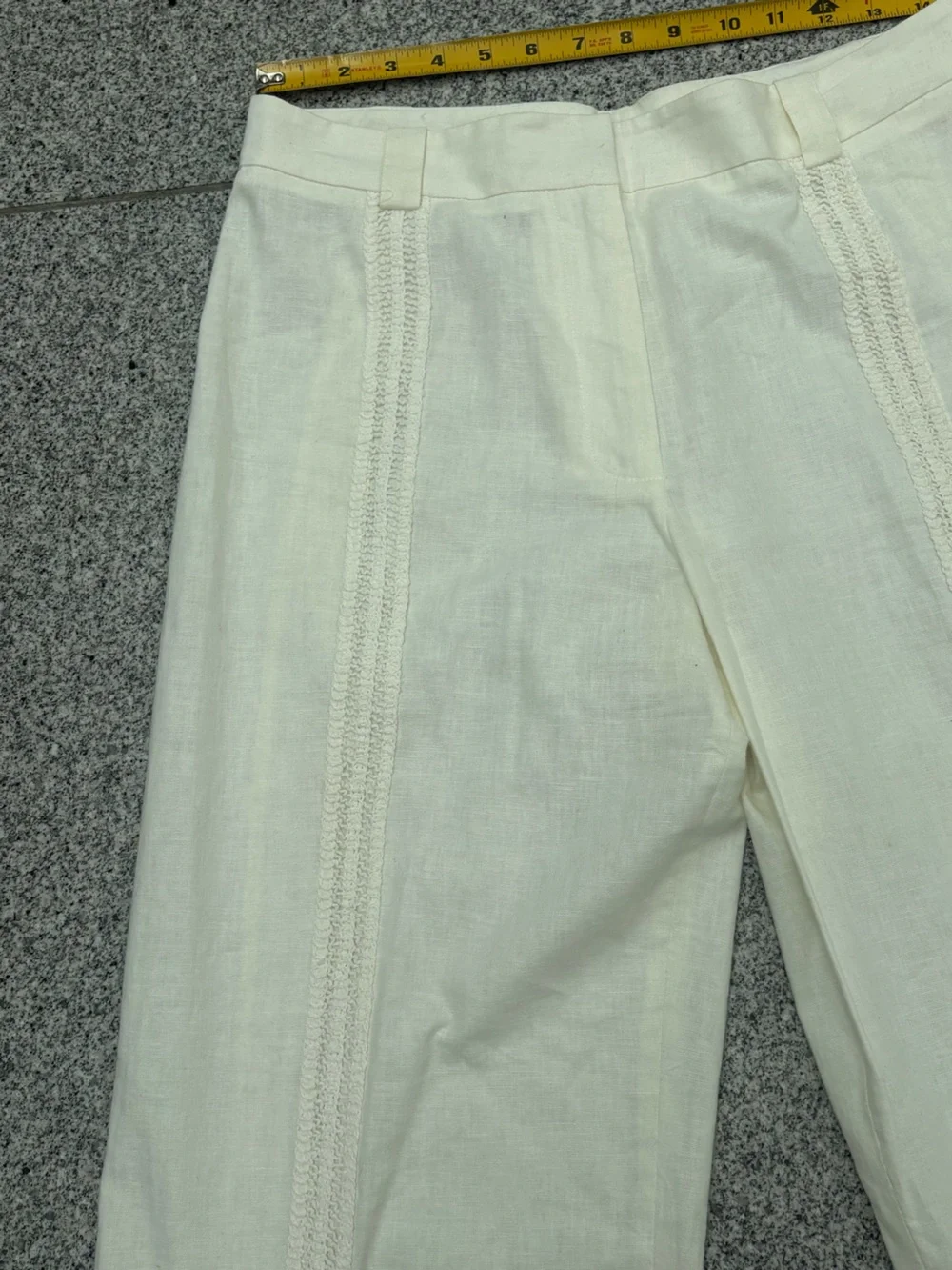 Zara Cream Cropped Linen-Blend Pants with Crochet Trim
